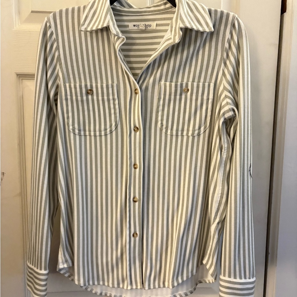 Workshop Republic Clothing Olive and White Striped Top